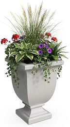 Mayne Augusta 26in Self-Watering Tall Square Urn Planter, White by Mayne