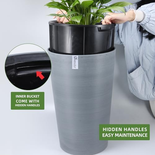 Dexceder 16x12 Self Watering Tall Planter (Gray, Wire Drawing) - Image 4