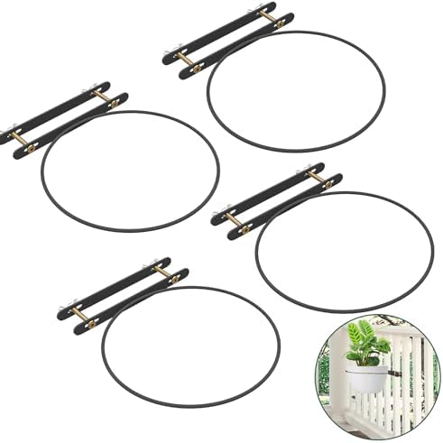 Railing Hanging Plant Pot Holder - Fits 10in Round Pots, 4-Pack by Vercome