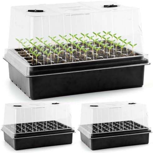3-Pack Seed Starter Trays with 5" Tall Humidity Domes & 54-Cell Deep Trays by RooTrimmer