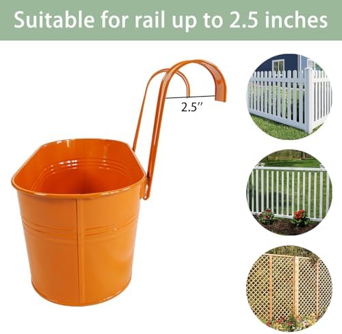 6 Pack 12" Colorful Metal Railing Planters with Hooks for Outdoor Fence - Image 5