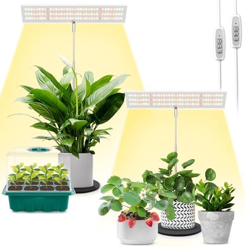 LORDEM Grow Light for Indoor Plant, Full Spectrum LED Plant Light, Height Adjustable Growing Lamp with Auto On/Off Timer 4H/8H/12H, 4 Dimmable Brightness, Ideal for Home Desk Plant Lighting, 2 Pack by LORDEMLEDPlantGrowLight