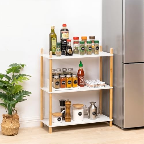 3‑Tier Expandable Freestanding Bamboo Bookshelf, Wooden Bookcase - Image 3