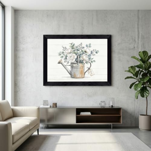 Framed Canvas Wall Art Vintage Peony Bouquet in Watering Can Sage Green Floral Canvas Print Poster Black Frame Wall Decor for Farmhouse Kitchen Botanical Art, Rustic Chic - Inch 12x16 - Image 7