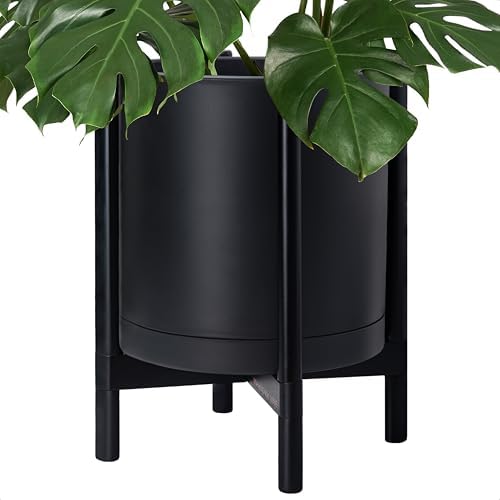 D'vine Dev Plastic Pot with Ebony Wood Stand, Black, 16 in, 55-C-Z-2 by DvineDevPlanterPotsandStand