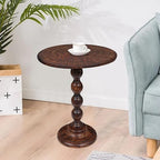 Side Tables Round – Small Drink Table for Small Spaces, Modern Accent Nightstand with Hand-Carved Top & Solid Wood Tables for Living Room, Bedroom, Office – Scorch Burnt Finish_18x22 Scorch Burnt - Image 6