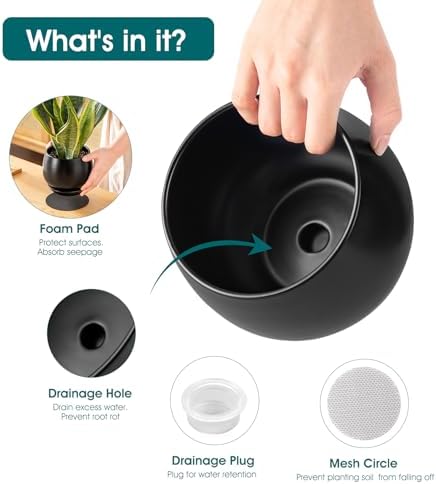 vancasso 3-Pack Ceramic Plant Pots, 3.7/4.8/6.2 Inch Indoor Planters with Saucers & Drainage Hole Planter pots for Indoor Plants and Flower, Black - Image 3