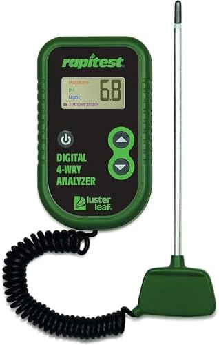Luster Leaf Rapitest 4-Way Digital Soil Analyzer for pH, Moisture, Temperature, and Light – Designed and Engineered in the USA by LusterLeaf