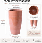 Sun-E 21" Tall Outdoor Planter 2 Pack, Terracotta-Look Round Plastic Pots - Image 6