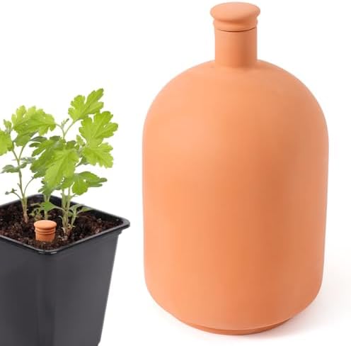 Large 10×6×6inch Terra Cotta Watering Pots 110oz Terra Cotta Watering Terracotta Watering Spikes Self Watering Planter Watering Pot with Lid for Outdoor & Indoor Plants by LovelyRan