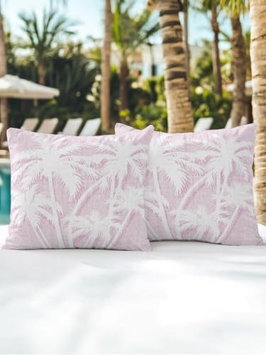 Outdoor Pillows Waterproof Set of 2, Tropical Palm Tree Patio Throw Pillows for Couch Bed Sofa with Insert, Vintage Lavender Exotic Botanical Plants Decorative Reading/Camping Pillow Set 16x16 Inch - Image 5
