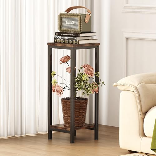 Homeiju 2-Pack Plant Stand Indoor, 2 Tier Wood Corner Plant Stand, Modern Square Plant Shelf Flower Stand for Living Room Patio Balcony Garden, Rustic Brown - Image 5