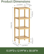 SMIBUY Bathroom Storage Shelf, 4-Tier Bamboo Rack Organizer, Multifunctional Shelving Unit for Living Room Bedroom Kitchen (Natural) - Image 2