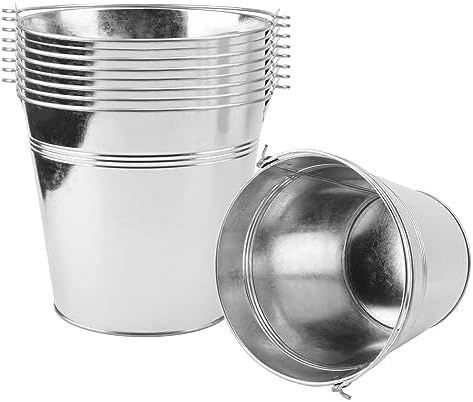 KINJOEK 8 Packs 7 Inch Galvanized Metal Bucket with Handle, Round Flower Pot Plant Rustic Basket, Galvanized Planter Pail for Balconies, Gardens Patios, Office, Indoor Outdoor Parties Wedding Decor by KINJOEK