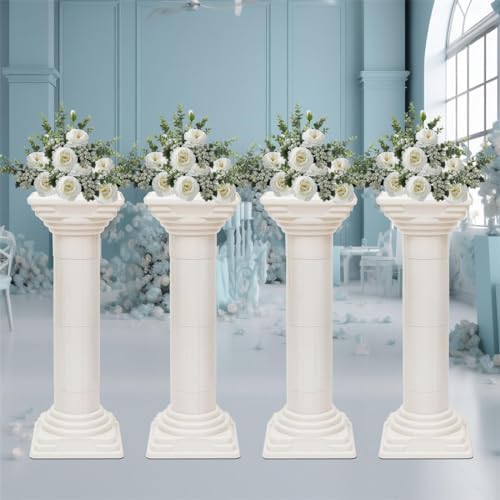 Elegant 4Pcs Roman Column Set - 34 Inch Plastic Greek Column Statues with Flower Pot Pedestal Stands for Wedding Decoration - Image 4