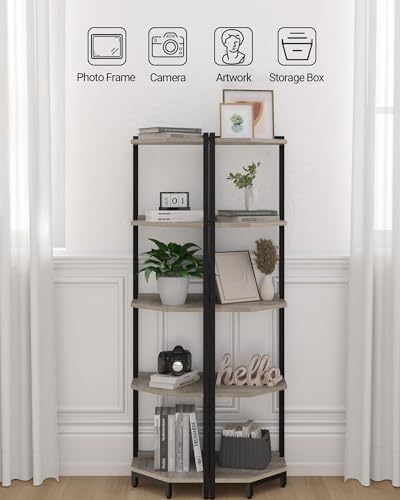 Hzuaneri Corner Shelf Stand, Corner Bookshelf with Metal Frame - Image 4