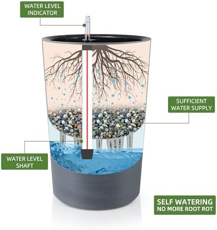 Dexceder 16x12 Self Watering Tall Planter (Gray, Wire Drawing) - Image 2