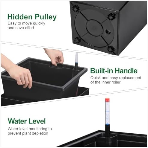 30" Tall Planter Set of 2, Heavy Duty High Planter Pots with Drainage Holes, Water Level Indicator & Removable Inner Bucket, Self Watering Planters for Indoor Outdoor Porch, Patio-Black - Image 3