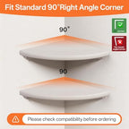 Floating Corner Shelves Set 2 9inch White Solid Oak Rounded Corner Shelves Wall Mounted with Cable Hole Wood Corner Hanging Shelves for Living Room Bedroom Bathroom Kitchen - Image 5
