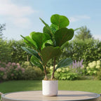 2 Pack Realistic Artificial Fiddle Leaf Fig Trees in Marble-Look Pots – Faux Green Potted Plants for Indoor Home & Office, Cement Moss Base, 40cm - Image 7