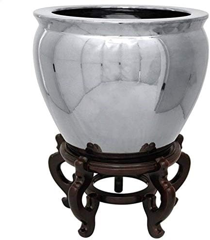 Red Lantern 16" Pure Silver Porcelain Fishbowl Planter or Cachepot for Indoor/Outdoor Use in Garden Entryway Living Room Boho Eclectic Modern Contemporary Classic Traditional Style Decor by RedLantern