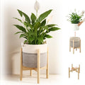 Flower Pot Rattan Plant Stand Planter with Stand, Tall Indoor Boho Woven Wicker Storage Basket with Adjustable Wood Shelf (White & Grey) by Unknown