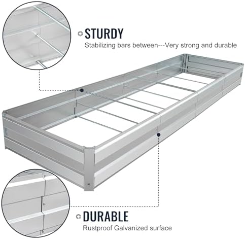 Galvanized Raised Garden Bed - Metal Raised Bed Garden Kit for Flower Planters, Vegetables Herb,10.9 * 3 * 1 FT,Silver - Image 4