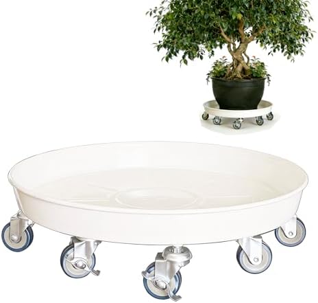SIAMO 20" Heavy Duty Plant Caddy (570lbs Capacity)-Lockable Non-Scratch Swivel Casters All-Weather Rolling Plant Stand Saucer for Large Ceramic Planters & Heavy Trees,White,1-Pack by SIAMO