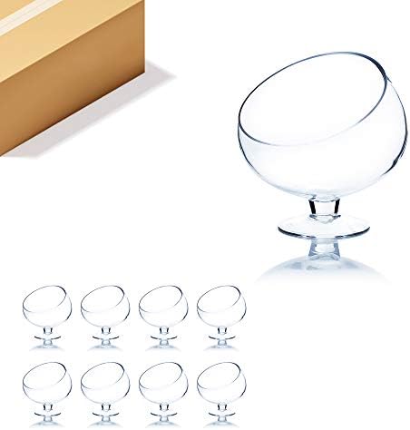 WGV Slant Cut Bowl Glass Vase Bulk with Stand, Width 6.5", Height 7", Clear Planter Terrarium, Candy Dish, Fruit Jar for Wedding Party Event, Home Office Decor, 8 Pieces by WGVInternational-OpusGlassware