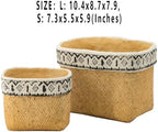 Rectangular Basket Planter Set with Geometric Trim for Indoor Outdoor Decor - Image 2