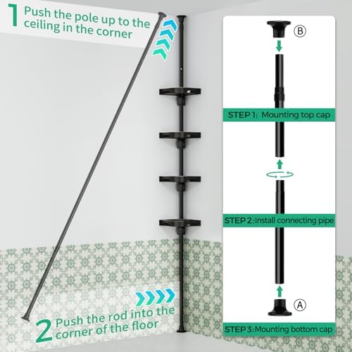 shuang qing 4-Tier Corner Shower Caddy Tension Pole Organizer, Black - Image 6