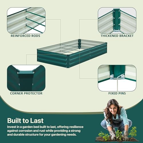 Raised Garden Bed Green, 8x4x1FT Garden box Outdoor for Gardening Vegetables Flower, Garden Raised Planter Box Large, Metal Raised Bed - Image 3