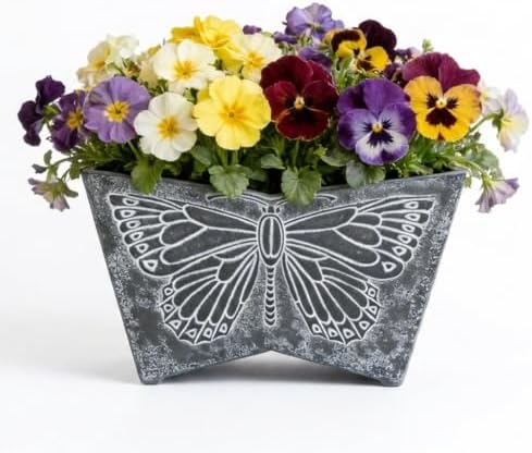 GreenShip 16 Inch Large Resin Flower Pots, Resin Planter Pot with Drainage Hole, Vintage Butterfly Embossed Decorative Garden Pot, Weather-Resistant for Porch, Patio, Indoor Use, Dark Grey by GreenShipHandmadePots