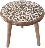 VANIYA CRAFTS® Wooden Engraved Fold-able Round End Table/Side Table/Plant Stand/Stool for Living Room Bedroom Restaurant Kids Play Furniture Table Round Shape (Natural White 5) - Image 6