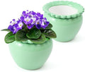 2pcs African Violet Planter Pot - 6.5inch Self Watering Green Ceramic Pot with Creamic Reservoir by LovelyRan