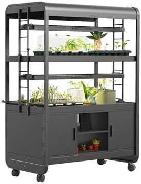Vego garden 3 Tier Rolling Metal Corner Plant Stand Indoor with 2 Ultimate Grow Light, Powerful 60 W Full-Spectrum LEDs, with Storage Plant Rack for Seed Starting, Leafy, Herbs, Matte Black by Unknown