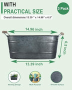 3 Pack 15 Inch Galvanized Oval Planters with Handles, Galvanized Black - Image 2
