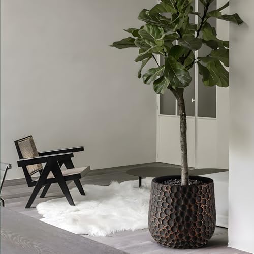 Craft flowerpots 18"+13"+9" Dia Round Concrete Planter Set of 3 Large Outdoor/Indoor Planter Pots Containers with Drainage Holes and Rubber Plug for Home Garden (Black, Large) - Image 2