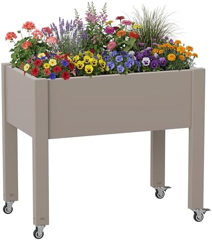 Raised Garden Bed with Wheels, Resin Elevated Planter Box, Brown by NBYSGO