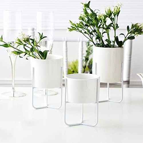HASMI Plant pots Set of 3 Ceramic Flower pots with Metal Rack Desktop Flower Vases Planters for Succulents Home Gardening Decoration Without Hole Flower Pots (Color : E) - Image 6