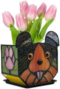 Handcrafted Stained Glass Dog Planter Pot, Succulent Pots with Drainage,Planter Pots for Indoor Plants,Pet Remembrance Gift Dog 4.6x3x5.15 in by Entlityful