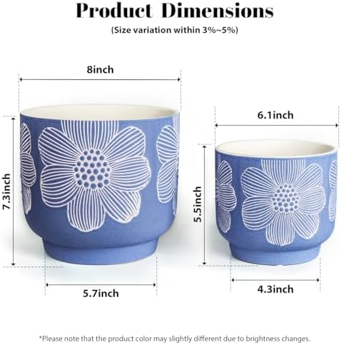 Ceramic Plant Pots, 8+6 Inch, 2 Pcs Indoor Planters with Drainage Holes - Image 3