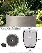Kante 21.7" Tall Concrete Planter, Large Round Bullet Pot, Weathered Finish - Image 3