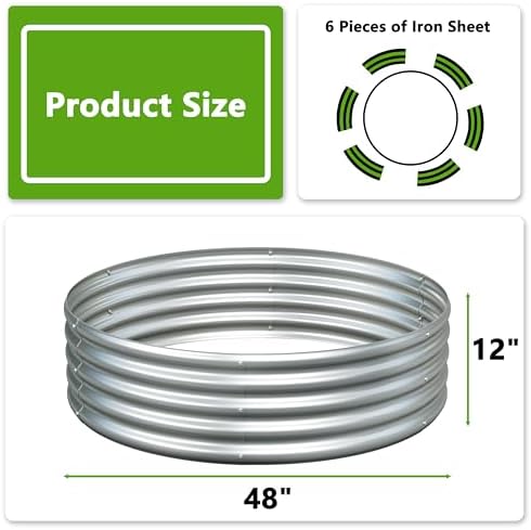 2PCS 4x4x1ft Galvanized Raised Garden Bed Kit,Round Garden Bed Outdoor Planter Box for Vegetables,Flowers,Herbs,Easy Assembly,Silver - Image 2