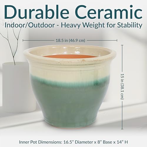 Sunnydaze Studio 18.5" Round Ceramic Planter, Gray Glaze - Image 5