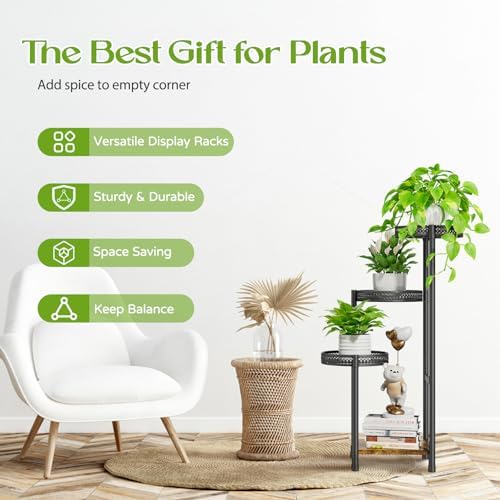 Oppro Plant Stand Indoor Outdoor, 4 Tier Metal Flower Pot Shelf Holder Clearance, Tall Corner Rack for Multiple Plants, Modern Organizer Display for Patio Orchid Office Porch Living Room Garden, Black - Image 6