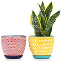 Selamica Ceramica Plant Pots, 6.5 Inch Flower Pots Set of 2 with Drainage Holes & Saucer, Planters for Indoor Plants, Home Decor, Assorted Colors by Selamica