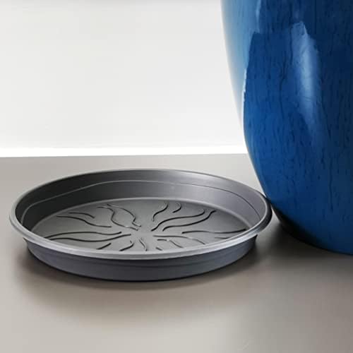 FixtureDisplays® Garden Plastic Round 11.8" Diameter 12" Tall Planter Resin Glazed Faux Ceramic Flower Pots Drainage Hole with Saucer Decorative Pot 15580-NF - Image 6