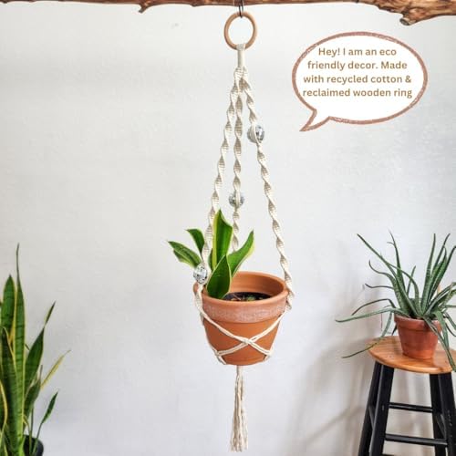 Macrame Plant Hanger Disco ball decor Hanging planters for indoor plants Cool gifts for plant lovers Boho plant pots plant stand indoor Hanging planters for outdoor plants Boho Decor (Vanilla White) - Image 3