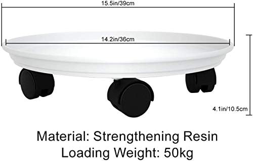 2 Pack 15.5" White Plant Caddy Round Movable Planter with Easy Moving Caster Wheels Dolly Trolley Tray Pallet Outdoor Indoor Tree Flower Stand Planter - Image 4